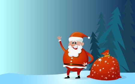 Santa Claus cartoon illustration with bag of presents.のイラスト素材