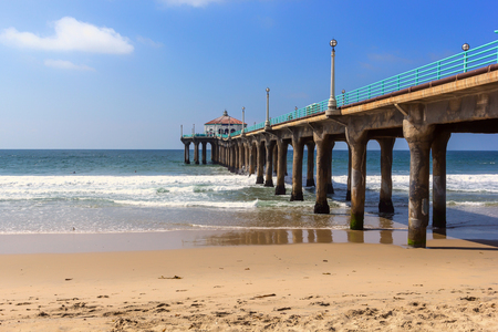 View along the pier at Manhattan beach, Californiaの写真素材