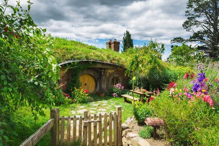 MATAMATA, NEW ZEALAND - DECEMBER, 2018: Small house in Hobbiton villageのeditorial素材