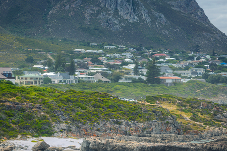 Coastal town of Hermanus and beautiful mountains, South Africaの写真素材