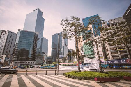 SEOUL, SOUTH KOREA - MAY, 2017: Gangnam sqaure with skyscrapers, shops, office buildingsのeditorial素材