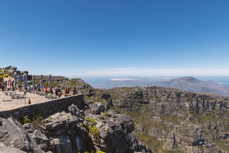 CAPE TOWN, SOUTH AFRICA - NOVEMBER, 2018: Tourists on a view point on the top of Table Mountainのeditorial素材