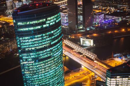 MOSCOW, RUSSIA - NOVEMBER, 2018: Moscow city business district night view from observation deckのeditorial素材