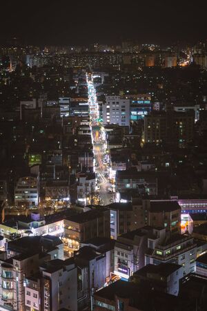 SEOUL, KOREA - MARCH, 2019: Evening view of Songpa-gu district and lights of food streetのeditorial素材