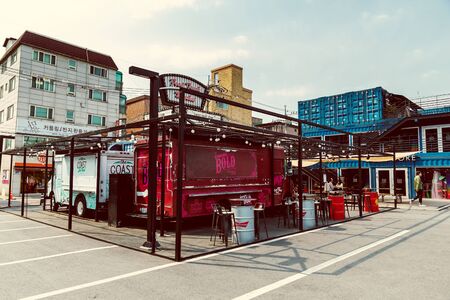 SEOUL, KOREA - MARCH, 2019: Common Ground - shopping and dining area in Seoul made of containers.のeditorial素材