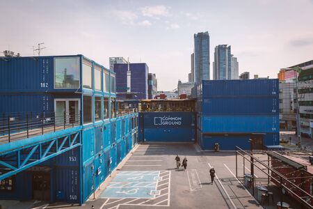 SEOUL, KOREA - MARCH, 2019: Common Ground - shopping and dining area in Seoul made of containers.のeditorial素材