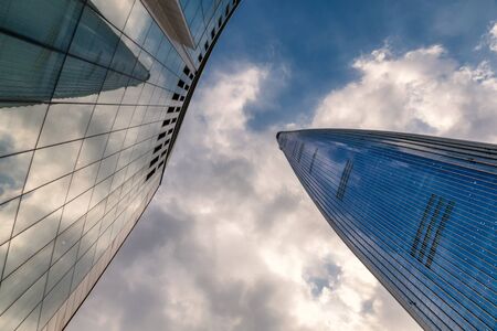 SEOUL, KOREA - MARCH, 2019: Lotte Tower - highest building in South Korea and cloudy blue sky...