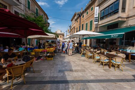 SANTANYI, SPAIN - JUNE, 2015; Farmers market on the streets of Santanyi in Mallorca with lots of local fruits and vegetablesのeditorial素材