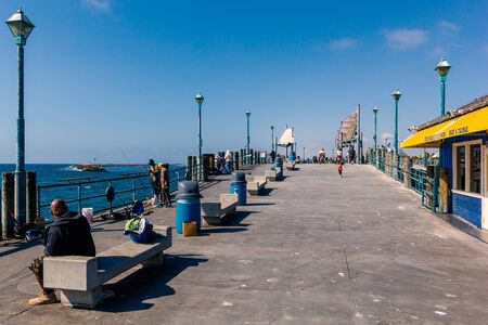 LOS ANGELES, USA - OCTOBER, 2013: Redondo beach pier with people fishing and walkingのeditorial素材