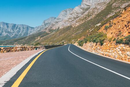 Cape peninsula scenic drive with ocean and mountains view, South Africaの写真素材