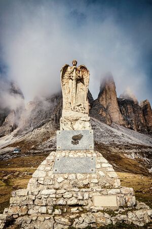 Soldier with wings statue in Tre Cime di Lavaredo park, Dolomites, Italyの写真素材