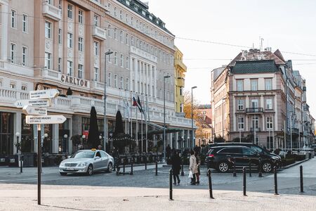 BRATISLAVA, SLOVAKIA - OCTOBER, 2019: Historical center of Bratislava city with hotels and...