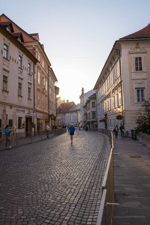 LJUBLJANA, SLOVENIA - OCTOBER, 2019: Old streets of historical center of Ljubljana cityのeditorial素材