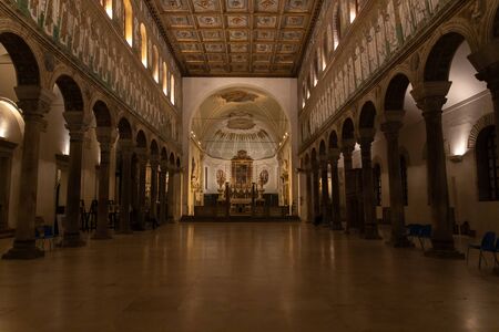 RAVENNA, ITALY - OCTOBER, 2019: Basilica of Sant Apollinare Nuovo interior, old christian church in Ravennaのeditorial素材