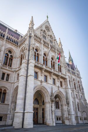 Hungarian Parliament building in Budapest city neat Danube riverの写真素材