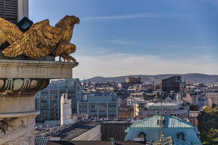 VIENNA, AUSTRIA - OCTOBER, 2019: Rooftop view of Vienna historical center from St Stephen cathedral...