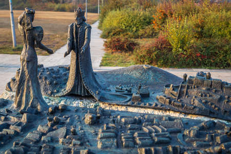 BUDAPEST, HUNGARY - OCTOBER, 2019: Buda meets Pest sculpture in philosophical garden on Gellert Hill in Budapestのeditorial素材