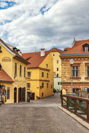 CESKY KRUMLOV, CZECH REPUBLIC.- OCTOBER, 2019: Beautiful old streets of Cesky Krumlov town, popular touristic destinationのeditorial素材