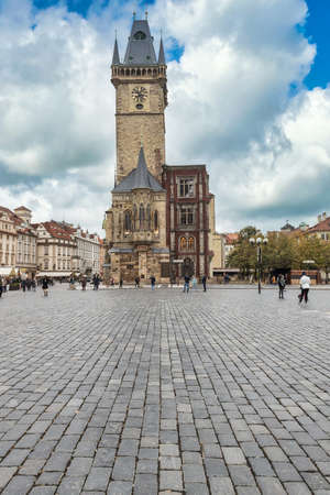 PRAGUE, CZECH REPUBLIC - OCTOBER, 2019: Old Town square with lots of tourists in Prague cityのeditorial素材
