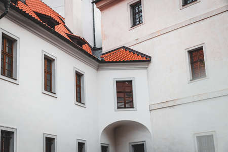 Strahov Monastery old white building facade in Prague, Czech Republicのeditorial素材