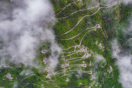 Aerial view on the serpentine road in the national park Lovcen in Montenegro