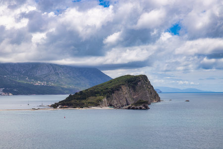 View of St. Nikola island near Budva, Montenegroの写真素材