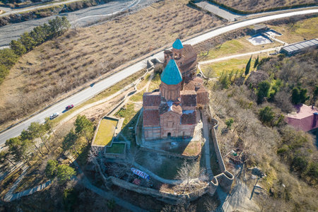 Aerial view of Gremi fortress on the hill, famous sight in Georgiaの写真素材
