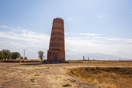 Old Burana tower view, touristic site located on famous Silk road, Kyrgyzstanの写真素材