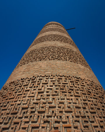 Old Burana tower view, touristic site located on famous Silk road, Kyrgyzstanの写真素材