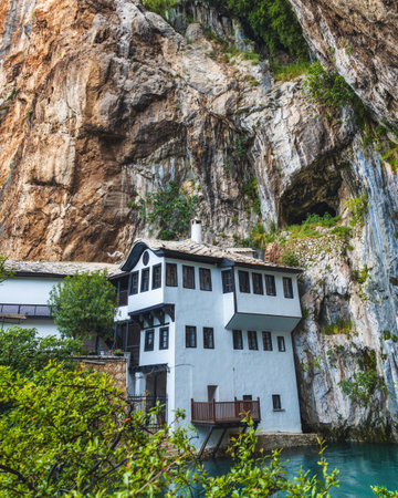 Dervish monastery or tekke at the Buna River spring in the town of Blagaj, Bosnia and Herzegovinaの写真素材