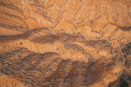 Aerial view of beautiful landscape of Skazka canyon, famous destination in Kyrgyzstanの写真素材