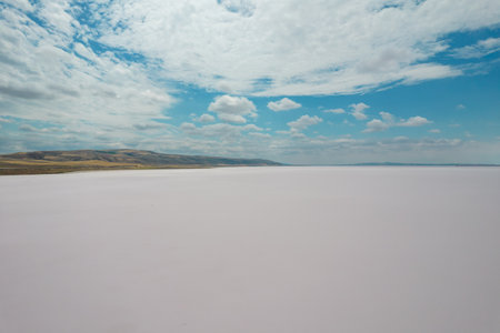 Aerial view of famous Tuz lake, main source of salt in Turkeyの写真素材