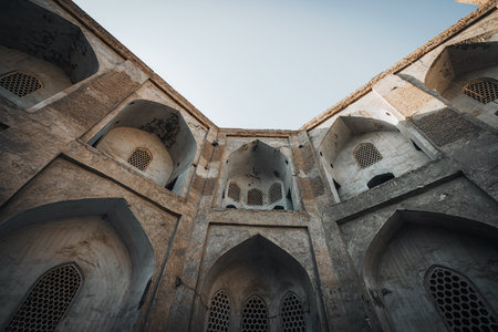 Old madrasah facade, historical building in Bukhara, Uzbekistanの写真素材
