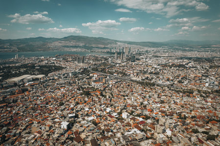 Aerial view of Izmir city with modern skyscrapers and aegean seaの写真素材