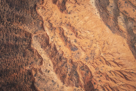 Aerial view of beautiful landscape of Skazka canyon, famous destination in Kyrgyzstanの写真素材