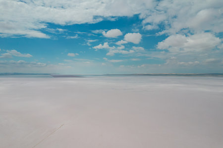 Aerial view of famous Tuz lake, main source of salt in Turkeyの写真素材