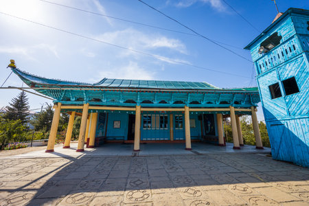 Wooden historical building of Dungan mosque in Karakol, Kyrgyzstanの写真素材