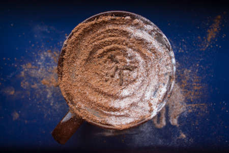 a big up of cocoa on a blue backgroundの写真素材