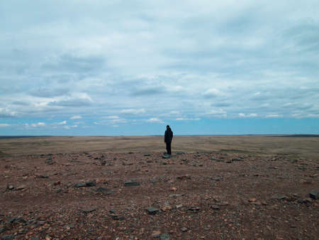 traveler on the plateau, the journey conceptの写真素材