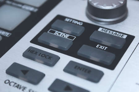 Close up MIDI Controller,buttons  and faders