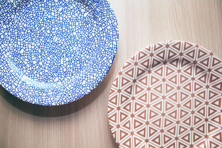 closeup  plates on the table