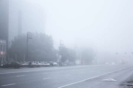 foggy city streetの写真素材