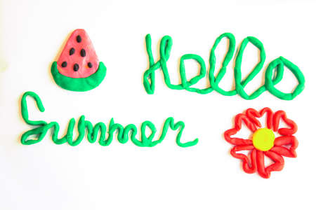 inscription Hello summer made from  plasticine