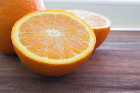 oranges on wooden backgroundの写真素材