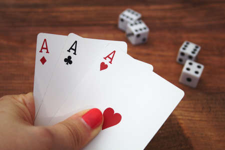 cards in poker player handの写真素材