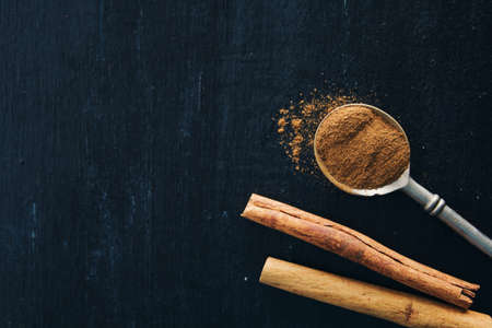 cinnamon on black backgroundの写真素材