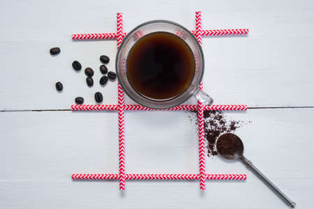 coffee Cup, coffee beans and spoon with coffeeの写真素材