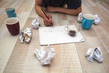 male hands and album. concept search for ideasの写真素材