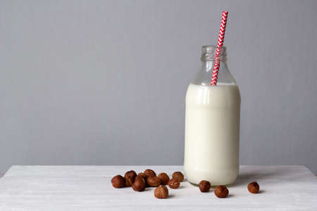 fresh organic raw vegan hazelnut milkの写真素材