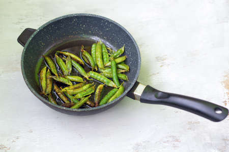 fried  peas on the pan. option vegetarian high protein.の写真素材